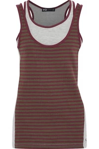 Y-3 by Yohji Yamamoto Women's Layered Striped COTTON Jersey Tank Top Size L - Picture 1 of 4