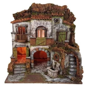 Presepe Borgo stile 700 con luci e fontana 50x40x50 cm - Foto 1 di 5