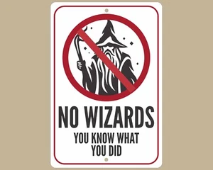 Unique No Wizards Meal Sign, Magic Prohibited , Wizardry Exclusion Fantasy Sign - Picture 1 of 2