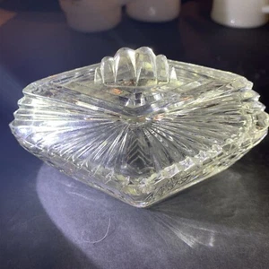 Art Deco Cut Crystal Diamond Shaped Trinket Box - Picture 1 of 4