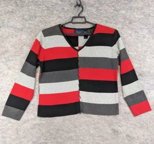 Crazy Horse Top Women Large Black Red Gray Stripe Sweater Knit Long Sleeve V-Nec - Picture 1 of 12