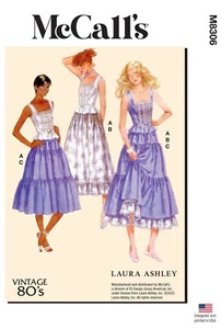 MCCALLS SEWING PATTERN 8306 MISSES 16-24 LAURA ASHLEY RETRO 80s TOP TIERED SKIRT - Picture 1 of 6