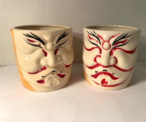 Pair of Vintage OMC Japanese Otagiri Kabuki Mask Tiki Mugs - Picture 1 of 6