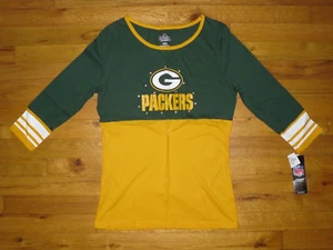 Green Bay Packers Women's Majestic Fan Rhinestone 3/4 Sleeve Top Medium NWT - Picture 1 of 2
