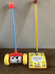 Vintage Fisher Price Toys 1963 Roller Push Chime And Music Box Sweeper - Picture 1 of 15