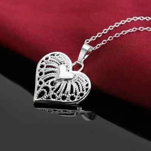 925 sterling Silver wedding heart Necklace Jewelry noble Fashion women cute gift - Picture 1 of 4
