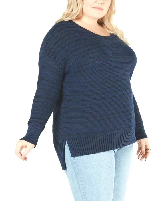 Style & Co. Womens Navy Marled Ribbed Trim Pullover Sweater Top 3x BHFO 9722
