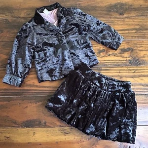 Baby GAP Girls Size 2 Black Crushed Velvet Two Piece Skirt & Jacket Outfit - Picture 1 of 20