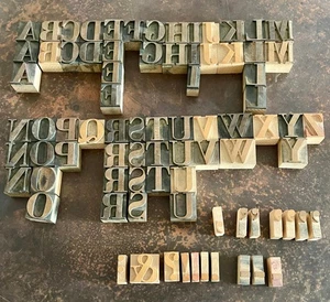 Vintage 99pt Wood Type Printing Blocks – 82pc Letters & Punctuation Set – Letter - Picture 1 of 11