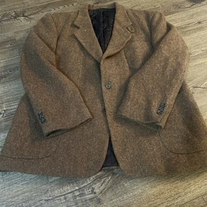 Vintage LL Bean USA Quilted Thinsulate Brown Wool Tweed Houndstooth Blazer 44R - Picture 1 of 8