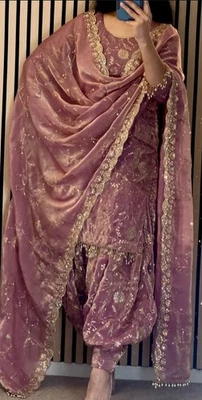 Indian Style Frendy Silk Pink Top Dhoti With Dupatta For Reception Wear - Image 1 of 4