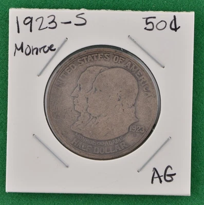 1923-S 50C Monroe Half Dollar Silver Commerative AG - Image 1 of 2