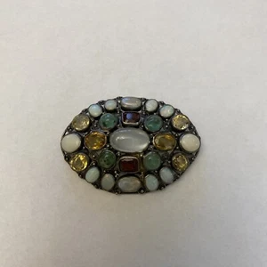Vintage Sterling Silver Emerald Opal Multi Stone Brooch - Picture 1 of 8