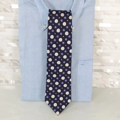 Corbata de cuello Jaeger para hombre azul marino blanco lunares seda lujo mínima básica Japón Foto 1 de 4