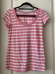 EUC So Striped Tee V-Neck Pink White Stripes T-shirt Casual Top Large - Picture 1 of 7
