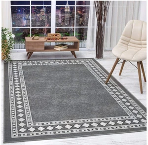 Alfombras Bordered Modern Non-Slip Low Pile Rubber Backing Indoor Area Rugs - Picture 1 of 85