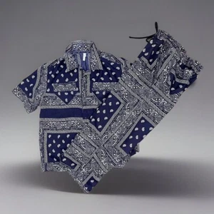 JD Mode Herren maßgeschneidert QR marineblau Bandann kurzärmeliges Shirt & Baggyhose Set - Bild 1 von 6