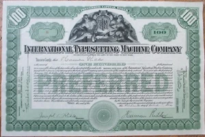International Typesetting Machine 1912 Stock Certificate Knight Ridder Autograph - Picture 1 of 2