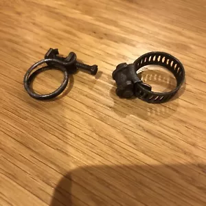 UNUSUAL PAIR OF VINTAGE JUBILEE CLIPS PIPE CLIPS IN USED CONDITION - SEE PHOTOS - Picture 1 of 9