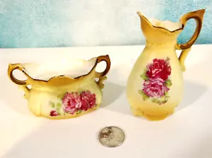 Lote de 2 azucareros antiguos de porcelana fina rosa rosa con mini crema sin marca - Imagen 1 de 8