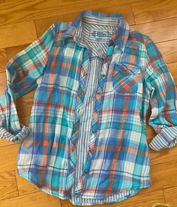 Mudd Girl's Button Down Blue Plaid Long Sleeve Shirt Size 12 14 16 Women's XS - Picture 1 of 7