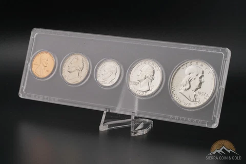 1957 US MINT ORIGINAL SILVER PROOF SET - WHITMAN PLASTICS HOLDER - 90% Cover