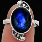 Blue Fire Labradorite - Madagascar 925 Sterling Silver Ring s.7 Jewelry R-1160