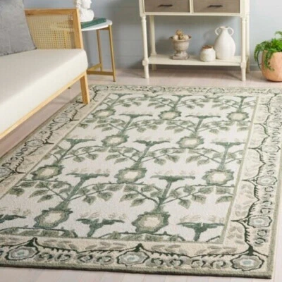 8x10 工艺美术威廉·莫里斯风格手工钩羊毛绿色地毯免运费 — 第 1/4 张图片