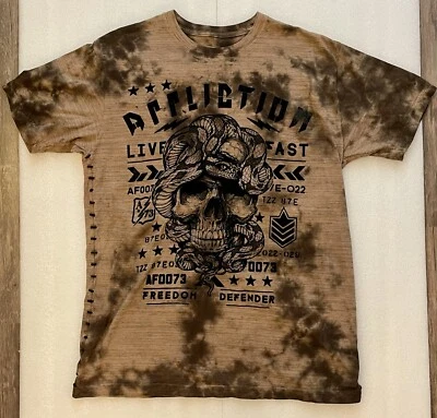 Affliction мужской короткий рукав коричневый и черный XL череп и змея футболка - очень изящный! - Изображение 1 из 4