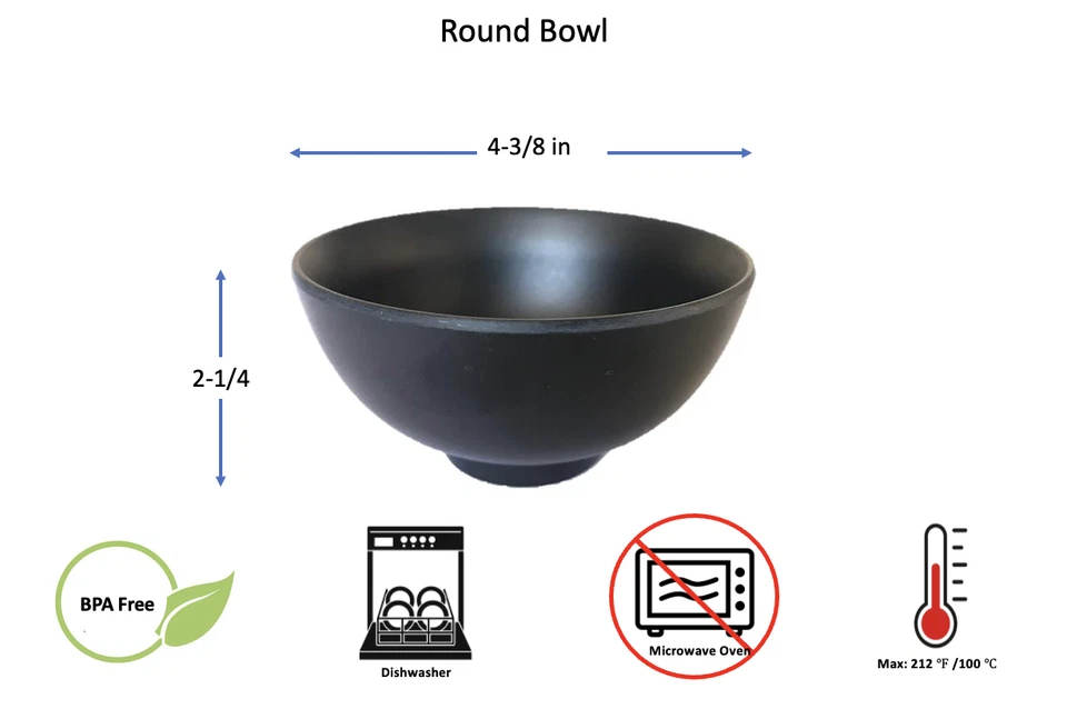 Cuenco redondo de melamina estilo asiático sopa de arroz postre cuencos 4-3/8" de diámetro (8 oz) negro Foto 1 de 4