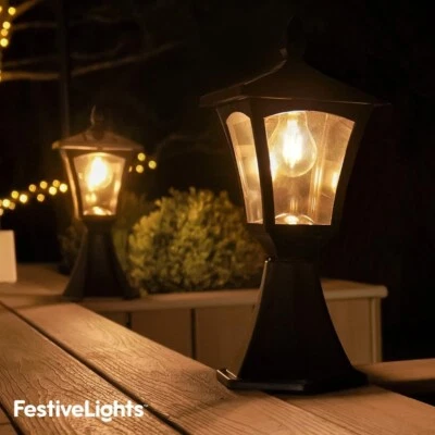 Solar Warm White Filament LED Lantern Post Base Outdoor Garden Decking Light - Image 1 of 4