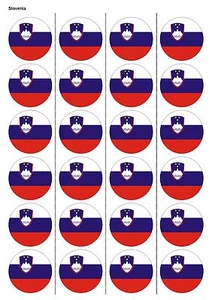 24X VORGESCHNITTENE SLOWENIEN FLAGGE GEBURTSTAG ESSBAR OBLATENPAPIER, CUPCAKE, TORTENAUFLEGER 1227 - Bild 1 von 1