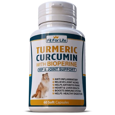 FIT FOR LIFE Turmeric Curcumin DOG Digestive JOINT SUPPORT SUPPLEMENTS Tumeric Pills Capsules