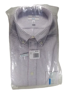 Men's Croft & Barrow Long Sleeve Pink Blue StripeDress Shirt Size 16" 32/33 New - Picture 1 of 7