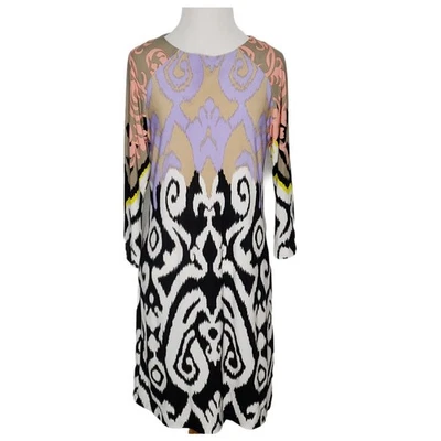 Vestido recto estampado geométrico Tibi manga larga negro gráfico mujer pequeño Foto 1 de 4