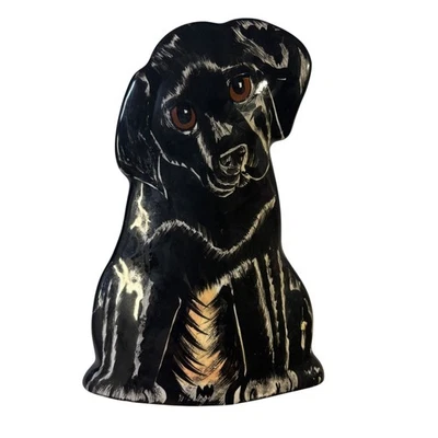 Estatueta cerâmica preta Nina Lyman para cachorro sentado vaso plantador "Dogs By Nina" - Imagem 1 de 4