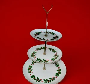 Vtg 3 Tier Serving Tray Holly Christmas High Noon Tea Sandwich Cakes Japan - Picture 1 of 6