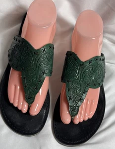 Roper Women's Turquoise Tooled Leather Sandals Flip Flops Size 10 Aztec Western - Picture 1 of 8