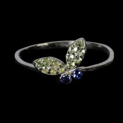 925 Sterling Silver Ring Round Peridot Tanzanite Bee Gemstone Jewelry Size 7.5 - Image 1 of 4