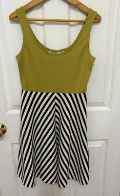 Anthropology JUDITH MARCH Women's S Green black white striped Sleeveless  dress - Image 1 of 4
