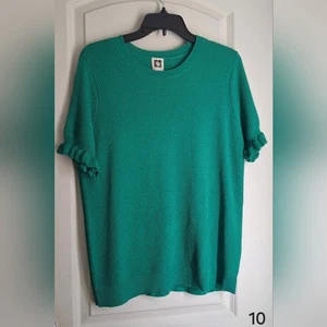 Anne Klein Green Short Sleeve Knit Top Sz L Casual Office Preppy Formal - Picture 1 of 6