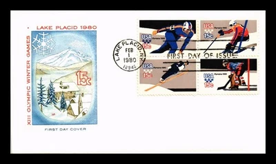 US COVER XIII WINTER OLYMPICS LAKE PLACID FDC SETENANT HOUSE OF FARNAM CACHET - Image 1 of 2