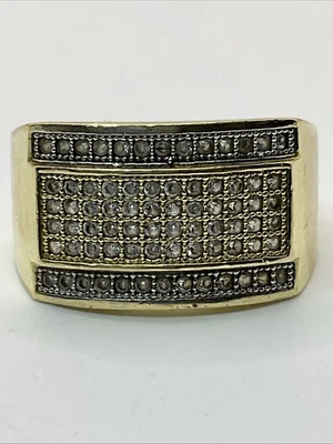 ELEGANTE Anillo SELLO HOMBRE Oro Amarillo 14K Sólido Circonita Blanca 6,3gr. Talla 9,75 Foto 1 de 4