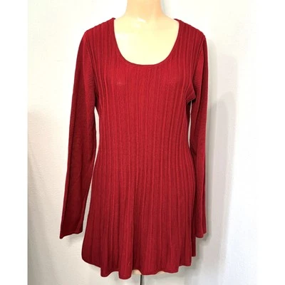 Daisy Fuentes Y2K Women Sweater Sz Large Preppy Academia Fit Flare Ribbed Long - Image 1 of 4