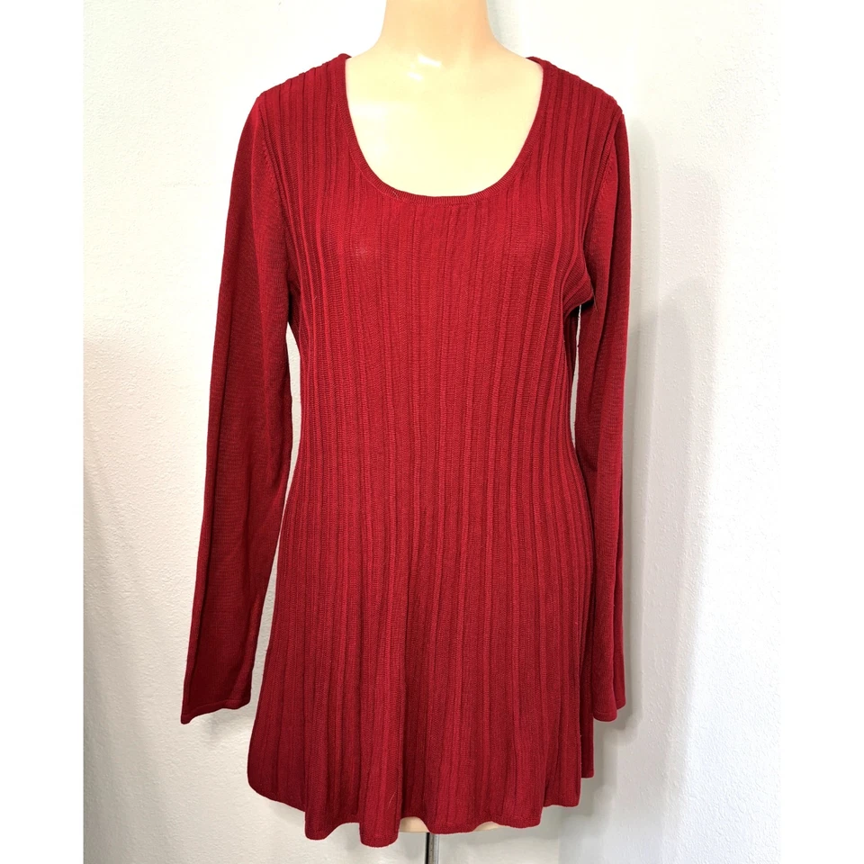 Daisy Fuentes Y2K 女式毛衣,尺寸 L,学院风合身喇叭罗纹长款 — 第 1/4 张图片