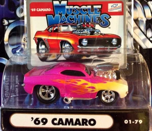 MUSCLE MACHINES 69 1969 CHEVY CAMARO - 69 CAMARO FLAMES - PINK - Picture 1 of 2