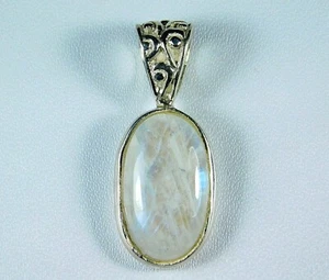925 Solid Sterling Silver Women GIFT Pendant 1.25" Real RAINBOW MOONSTONE - Picture 1 of 6