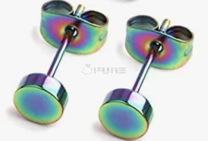 4MM Small Flat Disc Stainless Steel Gold Black Ear Helix Piercing Stud Earrings - Picture 1 of 41