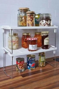 Kitchen Shelf Storage Set Stackable 2-Piece Shelves Home White 7078 - Picture 1 of 2