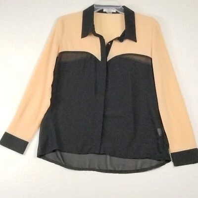 Blusa transparente EZRA con botones para mujer L tostada negra elegante clásica manga larga Foto 1 de 4
